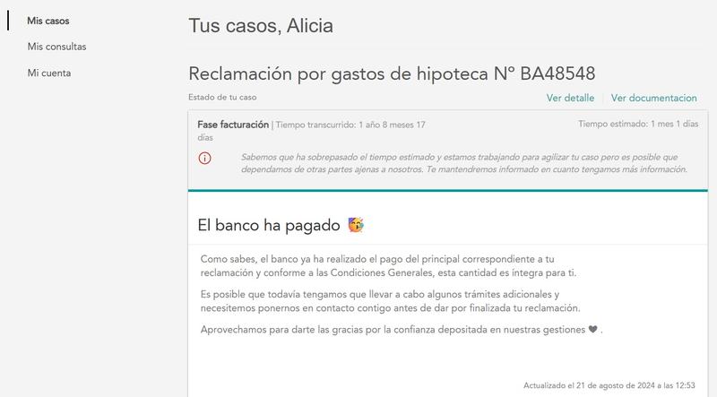 mis casos en area privada reclamador