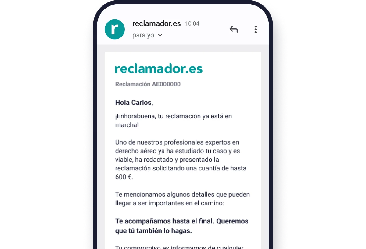 email confirmación gestión reclamación retraso vuelo