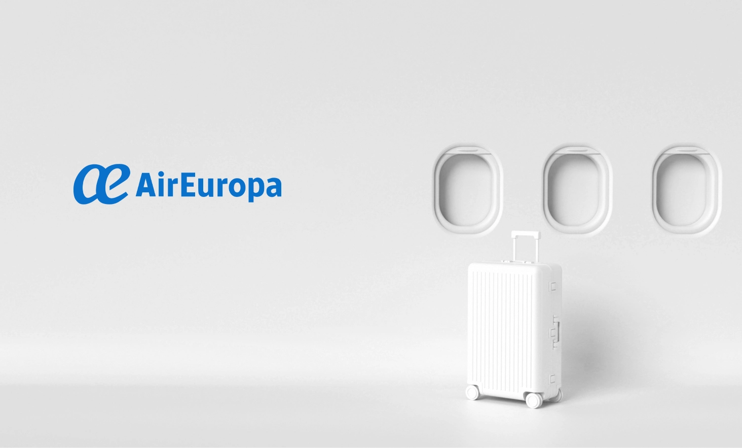 Ventanas de avión, maleta de viaje y logo de air europa