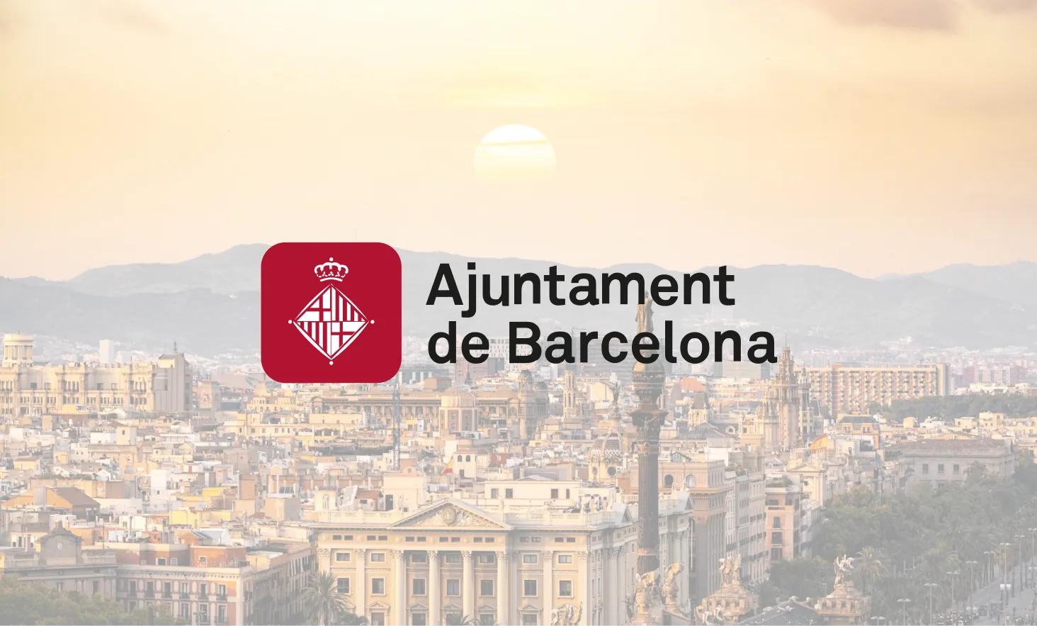 Vista de la ciudad de Barcelona con el logotipo del Ajuntament de Barcelona en primer plano