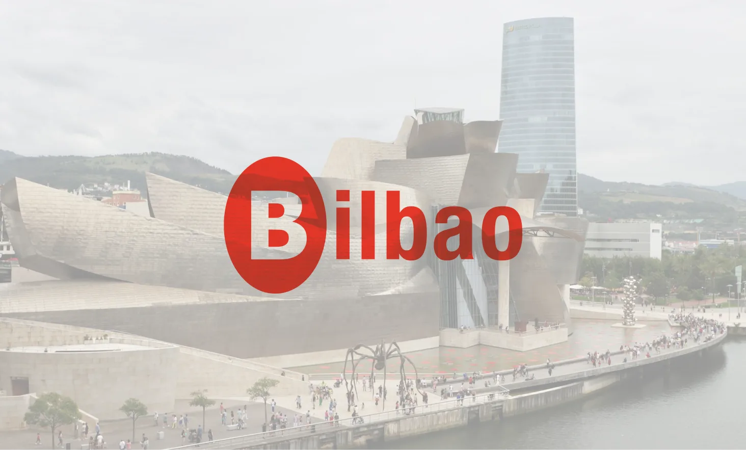 Vista del Museo Guggenheim Bilbao con el logotipo del Ayuntamiento de Bilbao en primer plano