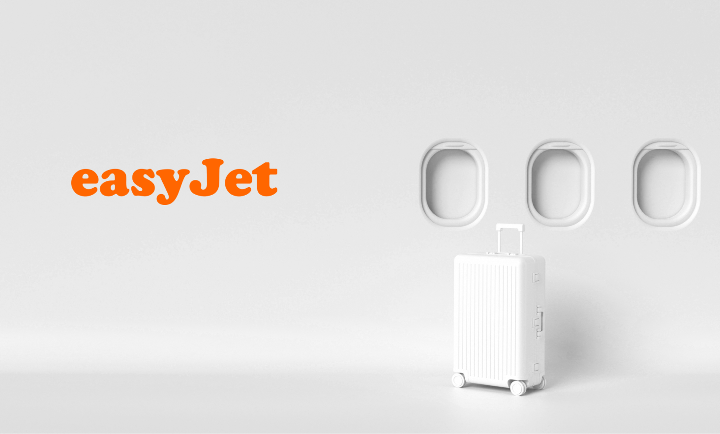 Ventanas de avión, maleta de viaje y logo de easyJet